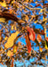 Closeup of red fall leaves.